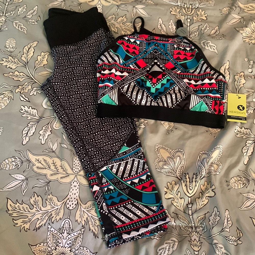 NWT Xersion sports bra and tights set.  Top: size L.  Bottom: size M.